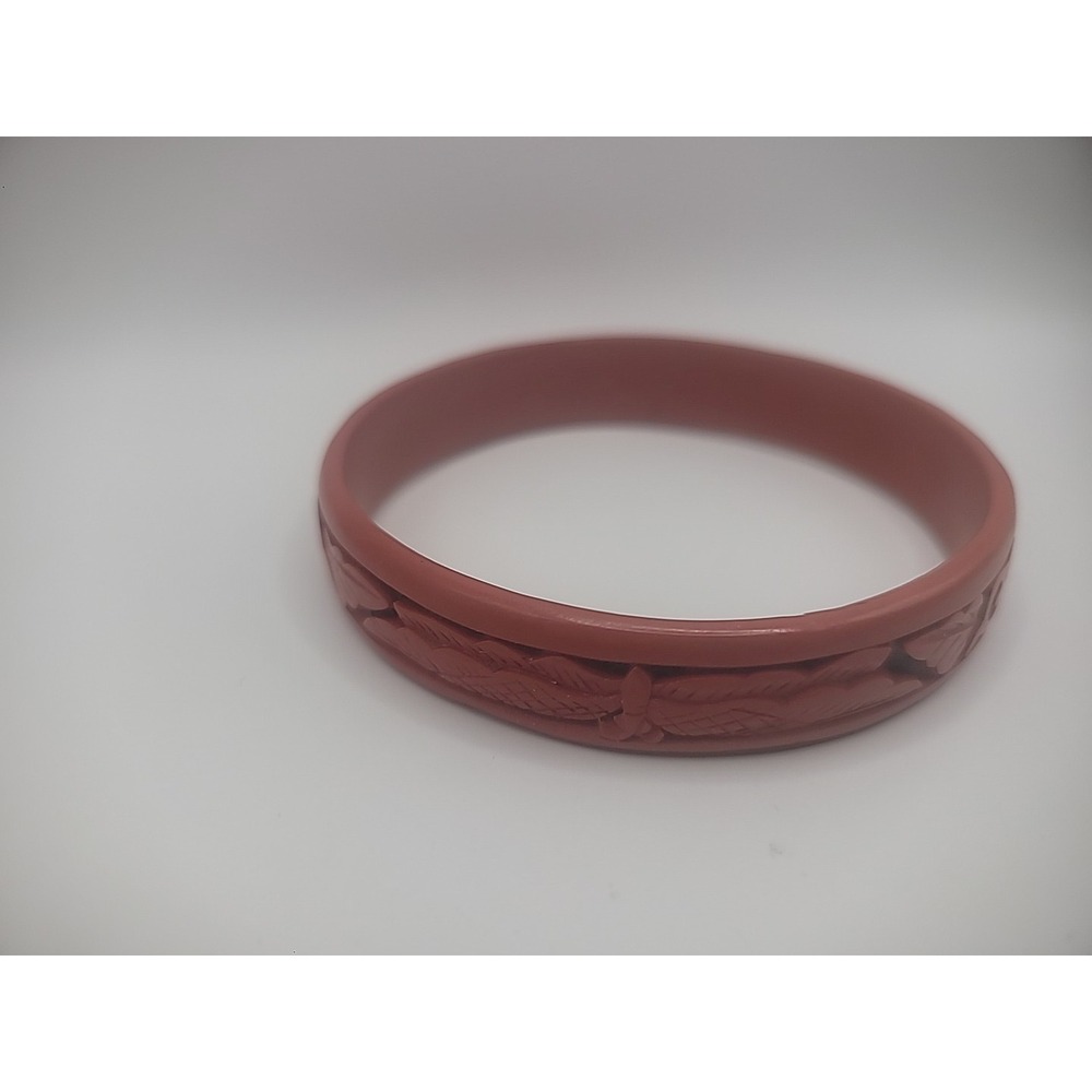 Vintage Bracelet Bangle Carved Floral Red Jewelry Costume